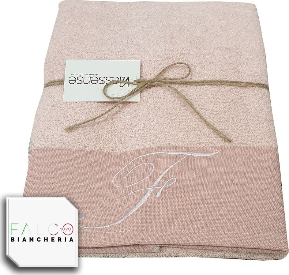 Coppia Asciugamano in Spugna Con Lettera Ricamata Rosa dalla A alla Z - 25