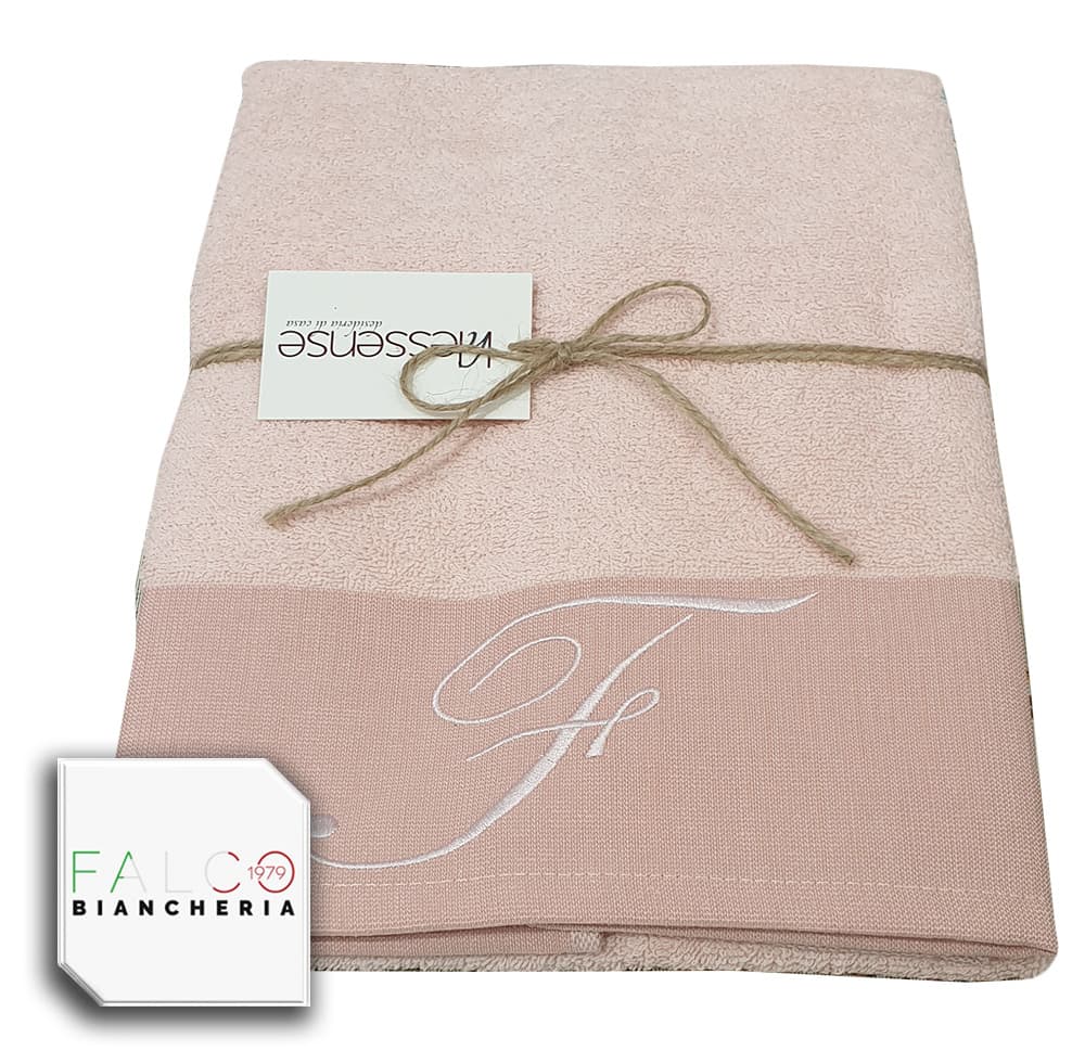 Coppia Asciugamano in Spugna Con Lettera Ricamata Rosa dalla A alla Z - 25