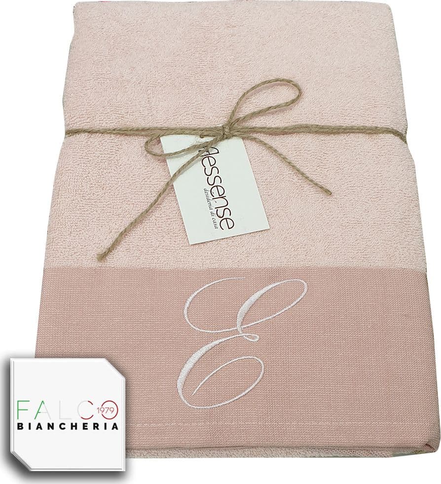 Coppia Asciugamano in Spugna Con Lettera Ricamata Rosa dalla A alla Z - 26