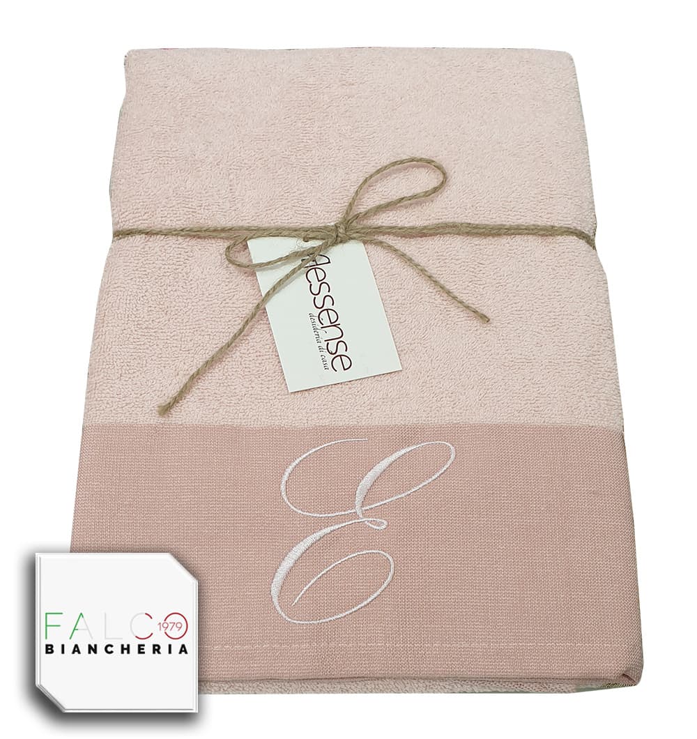 Coppia Asciugamano in Spugna Con Lettera Ricamata Rosa dalla A alla Z - 26