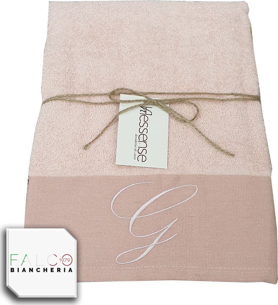 Coppia Asciugamano in Spugna Con Lettera Ricamata Rosa dalla A alla Z - 24