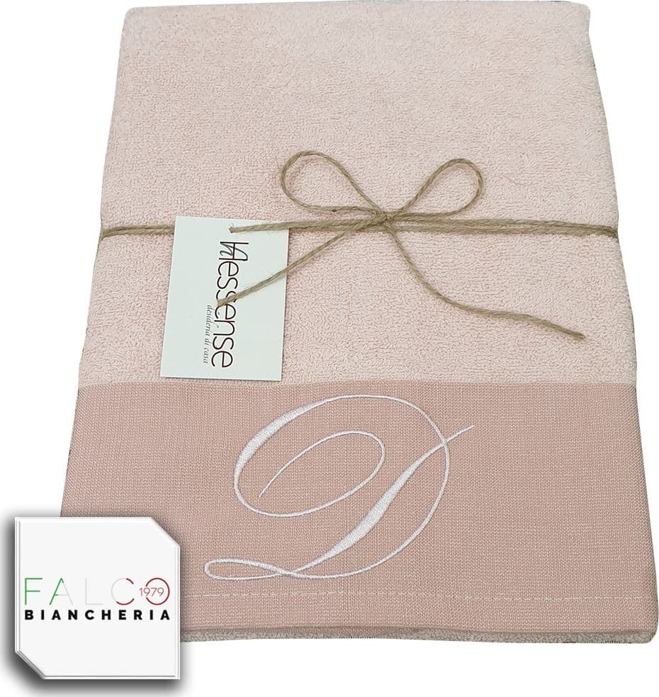 Coppia Asciugamano in Spugna Con Lettera Ricamata Rosa dalla A alla Z - 27