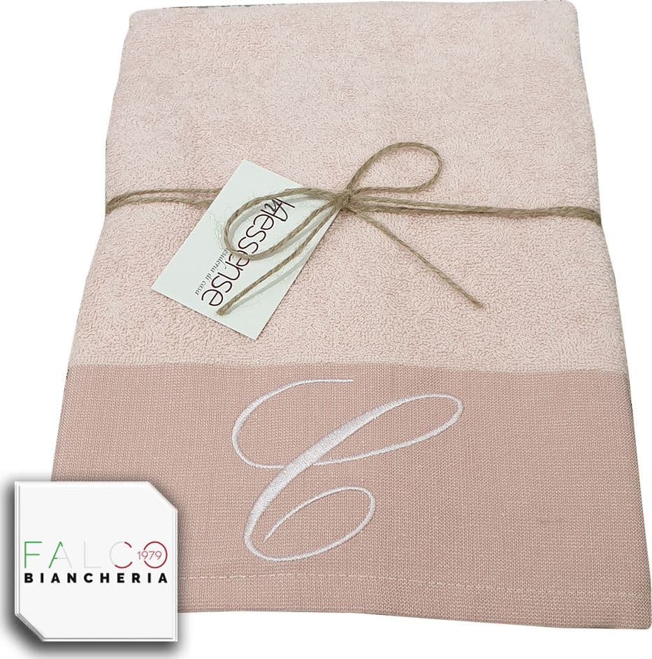 Coppia Asciugamano in Spugna Con Lettera Ricamata Rosa dalla A alla Z - 28