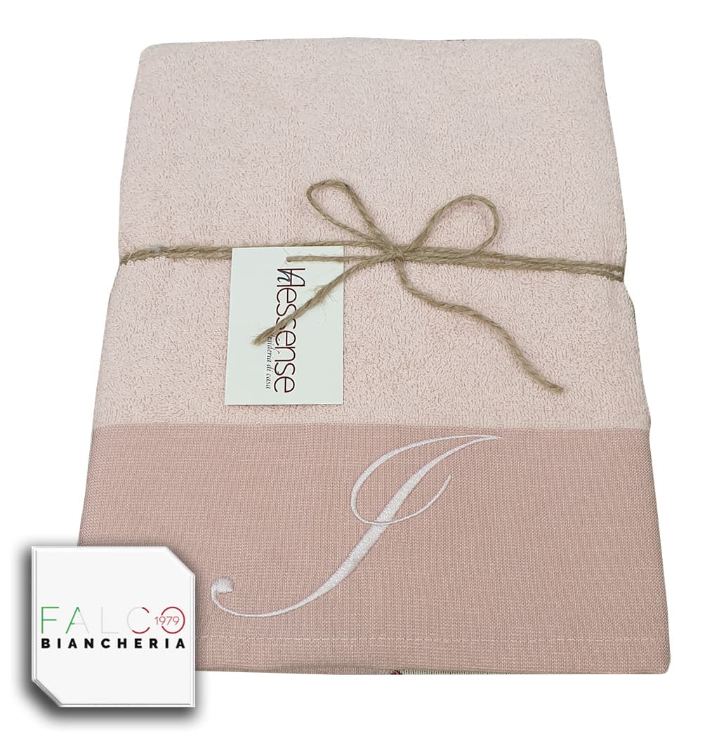Coppia Asciugamano in Spugna Con Lettera Ricamata Rosa dalla A alla Z - 23
