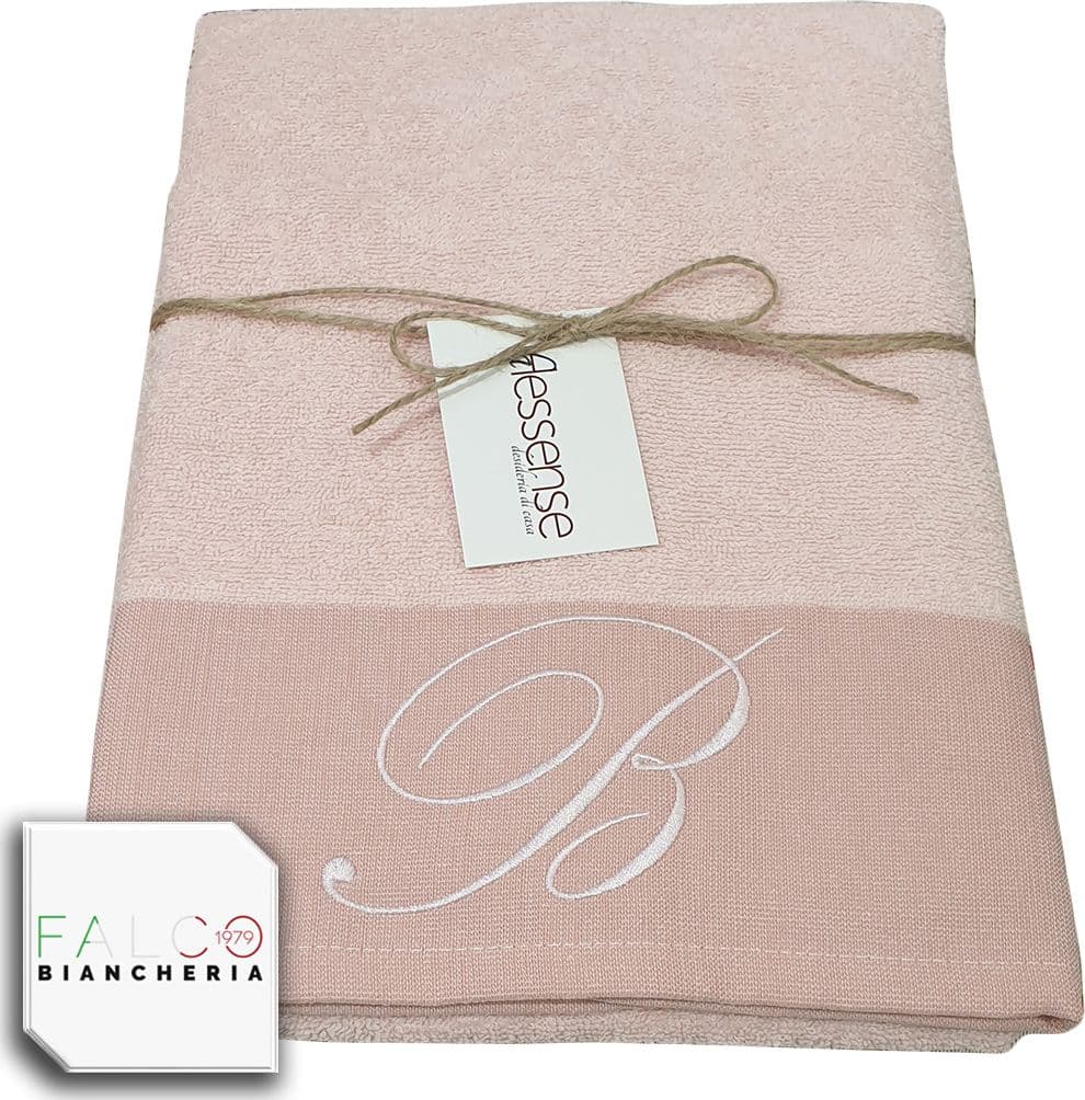 Coppia Asciugamano in Spugna Con Lettera Ricamata Rosa dalla A alla Z - 29