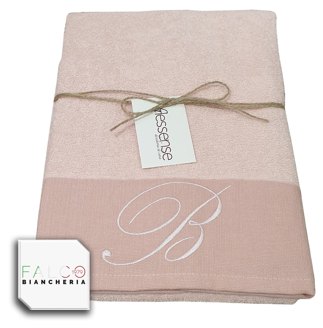 Coppia Asciugamano in Spugna Con Lettera Ricamata Rosa dalla A alla Z - 29