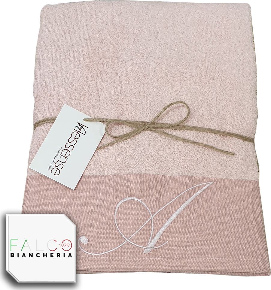Coppia Asciugamano in Spugna Con Lettera Ricamata Rosa dalla A alla Z - 30