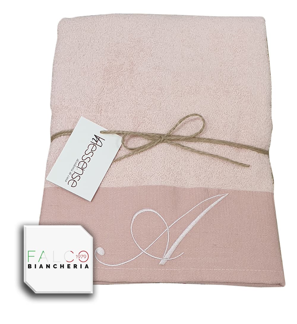 Coppia Asciugamano in Spugna Con Lettera Ricamata Rosa dalla A alla Z - 30