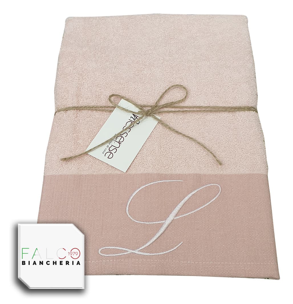 Coppia Asciugamano in Spugna Con Lettera Ricamata Rosa dalla A alla Z - 22