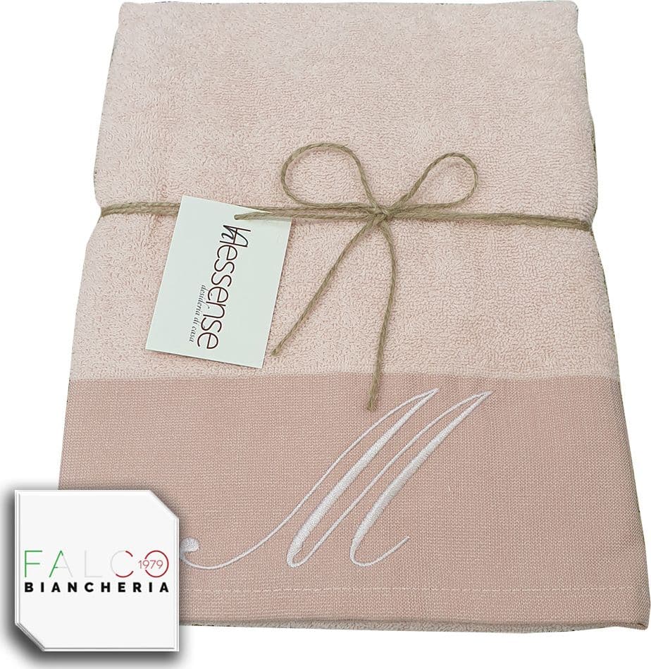 Coppia Asciugamano in Spugna Con Lettera Ricamata Rosa dalla A alla Z - 21