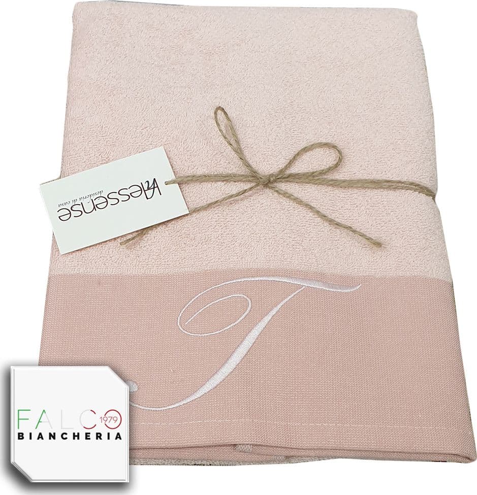 Coppia Asciugamano in Spugna Con Lettera Ricamata Rosa dalla A alla Z - 16