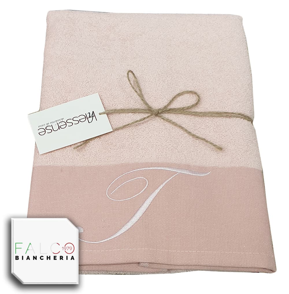 Coppia Asciugamano in Spugna Con Lettera Ricamata Rosa dalla A alla Z - 16