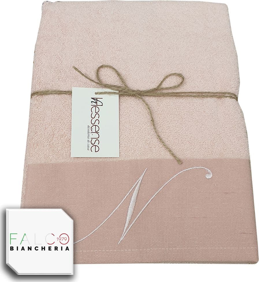 Coppia Asciugamano in Spugna Con Lettera Ricamata Rosa dalla A alla Z - 20