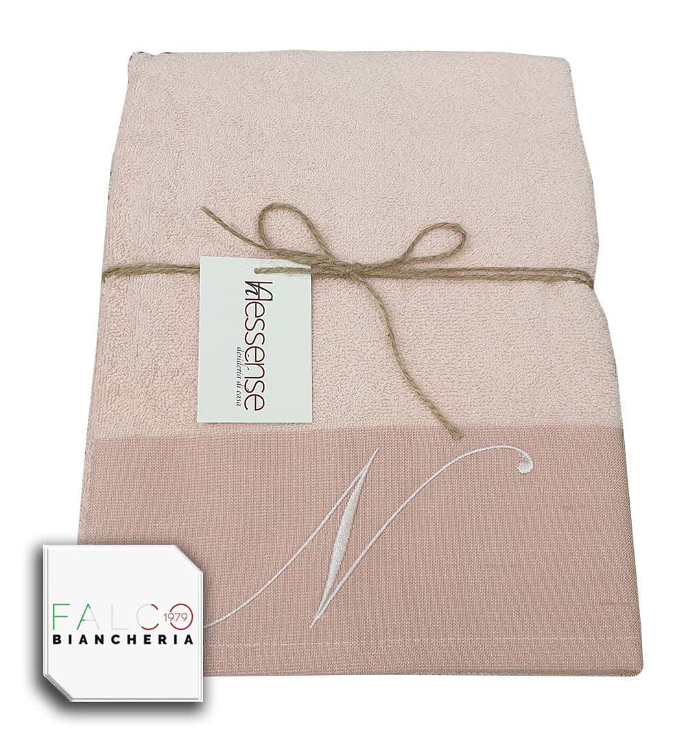 Coppia Asciugamano in Spugna Con Lettera Ricamata Rosa dalla A alla Z - 20