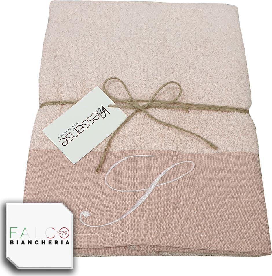 Coppia Asciugamano in Spugna Con Lettera Ricamata Rosa dalla A alla Z - 17