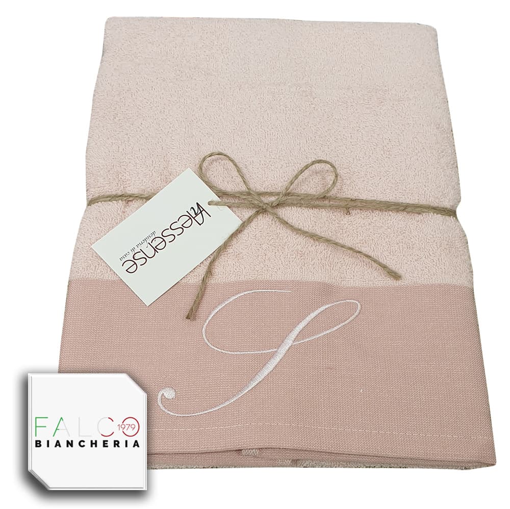 Coppia Asciugamano in Spugna Con Lettera Ricamata Rosa dalla A alla Z - 17