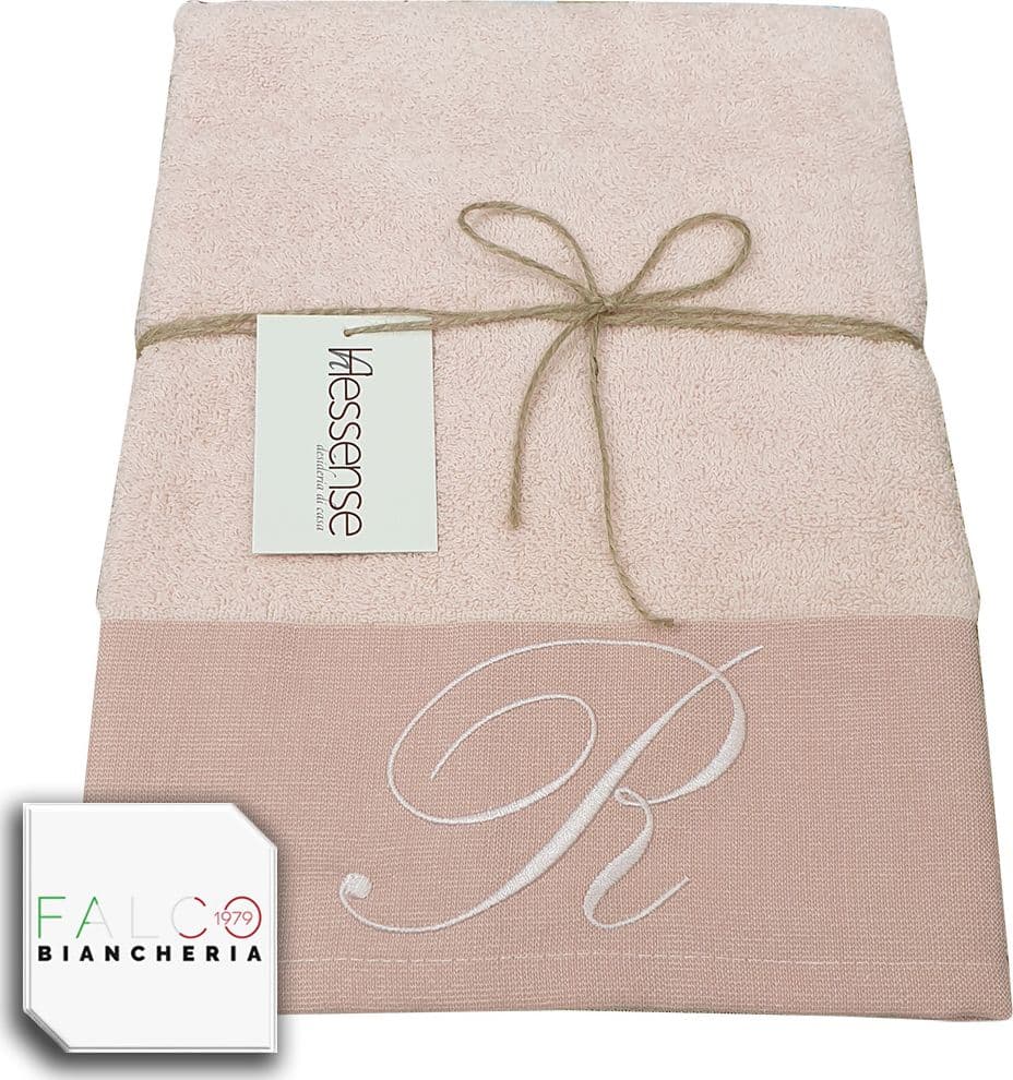 Coppia Asciugamano in Spugna Con Lettera Ricamata Rosa dalla A alla Z - 18