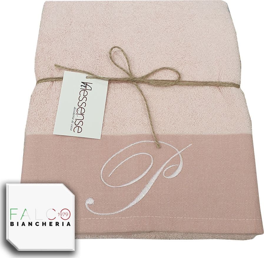 Coppia Asciugamano in Spugna Con Lettera Ricamata Rosa dalla A alla Z - 19
