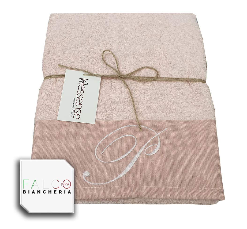 Coppia Asciugamano in Spugna Con Lettera Ricamata Rosa dalla A alla Z - 19
