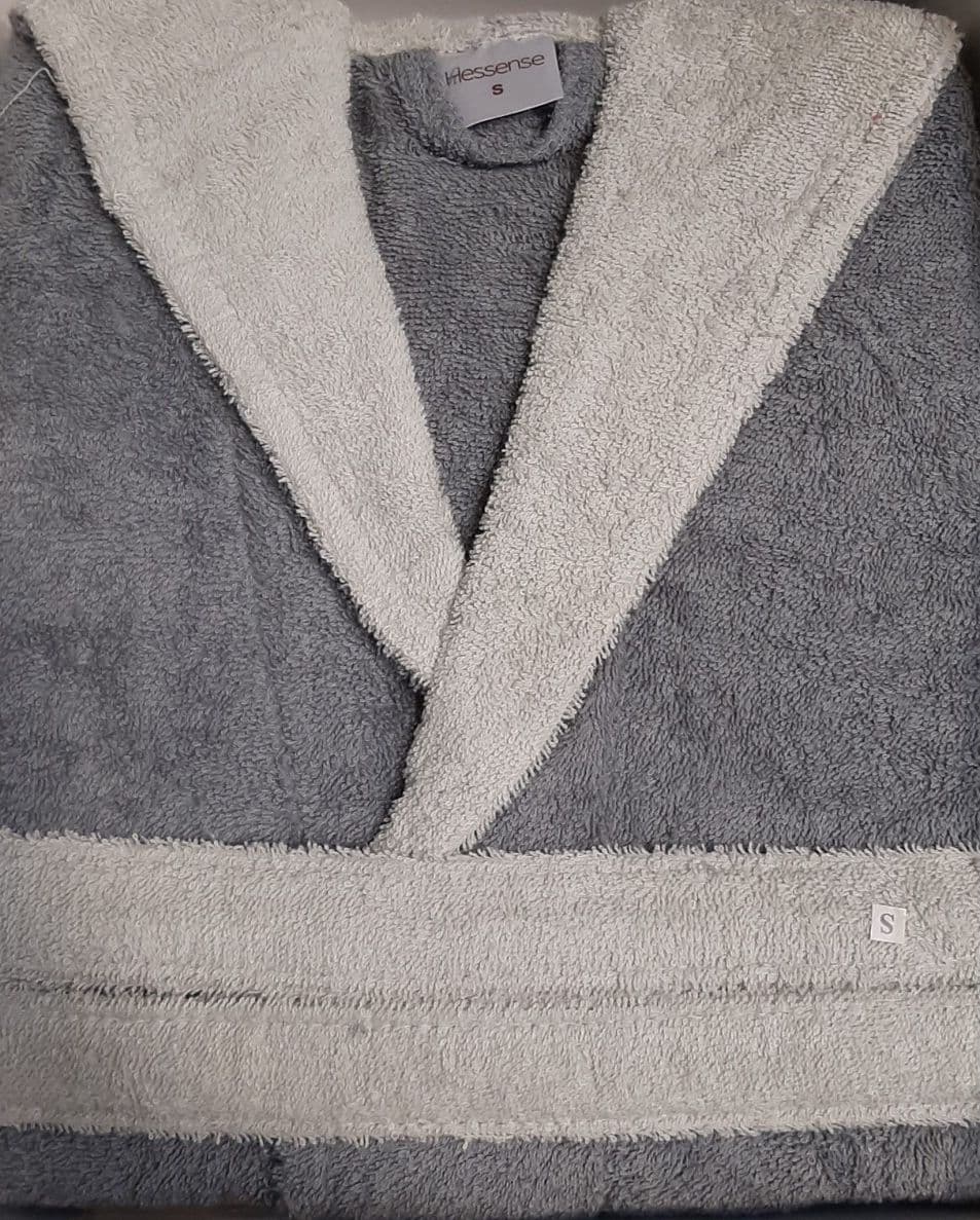Accappatoio con Cappuccio Hessense Bicolore. – XXL, Grigio Scuro-Perla – tessuto