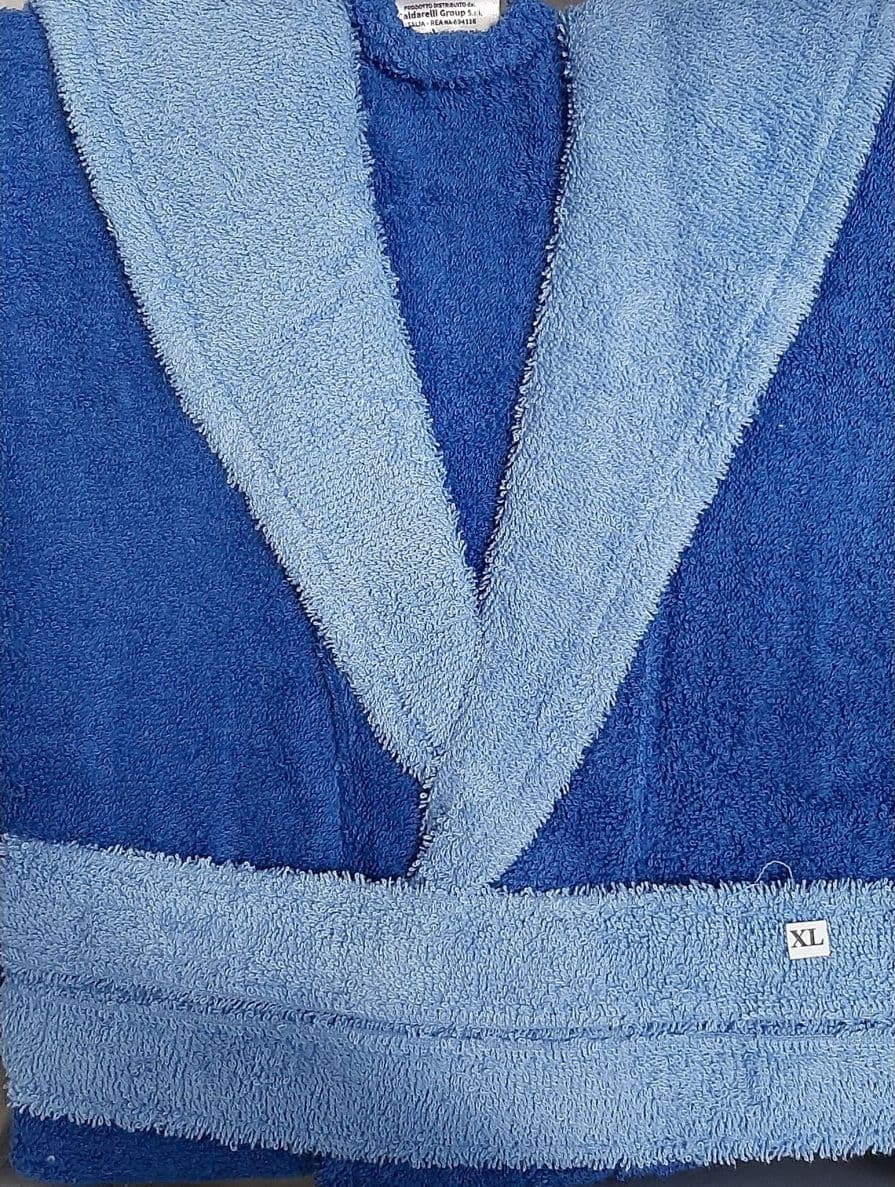 Accappatoio con Cappuccio Hessense Bicolore. – XXL, Blue-Celeste – tessuto