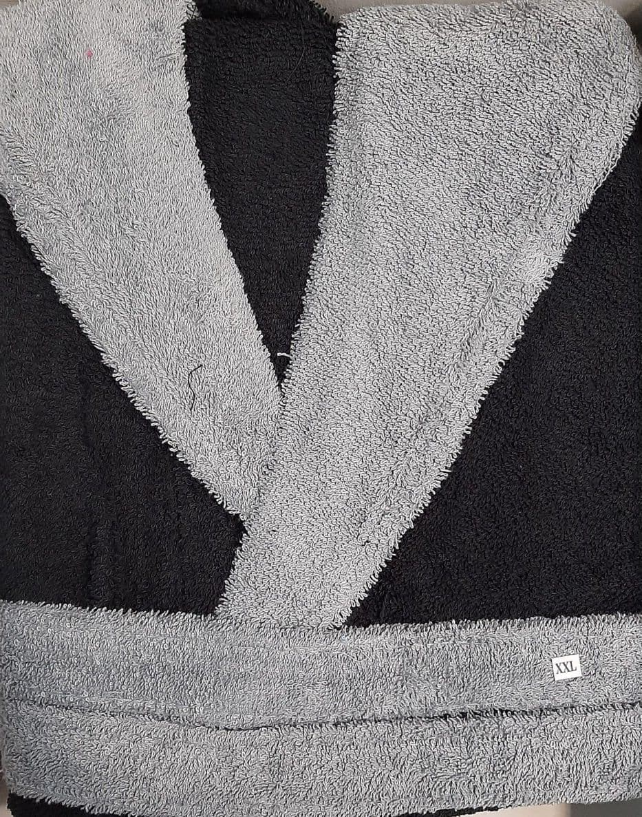 Accappatoio con Cappuccio Hessense Bicolore. – XXL, Nero-Grigio – grigio