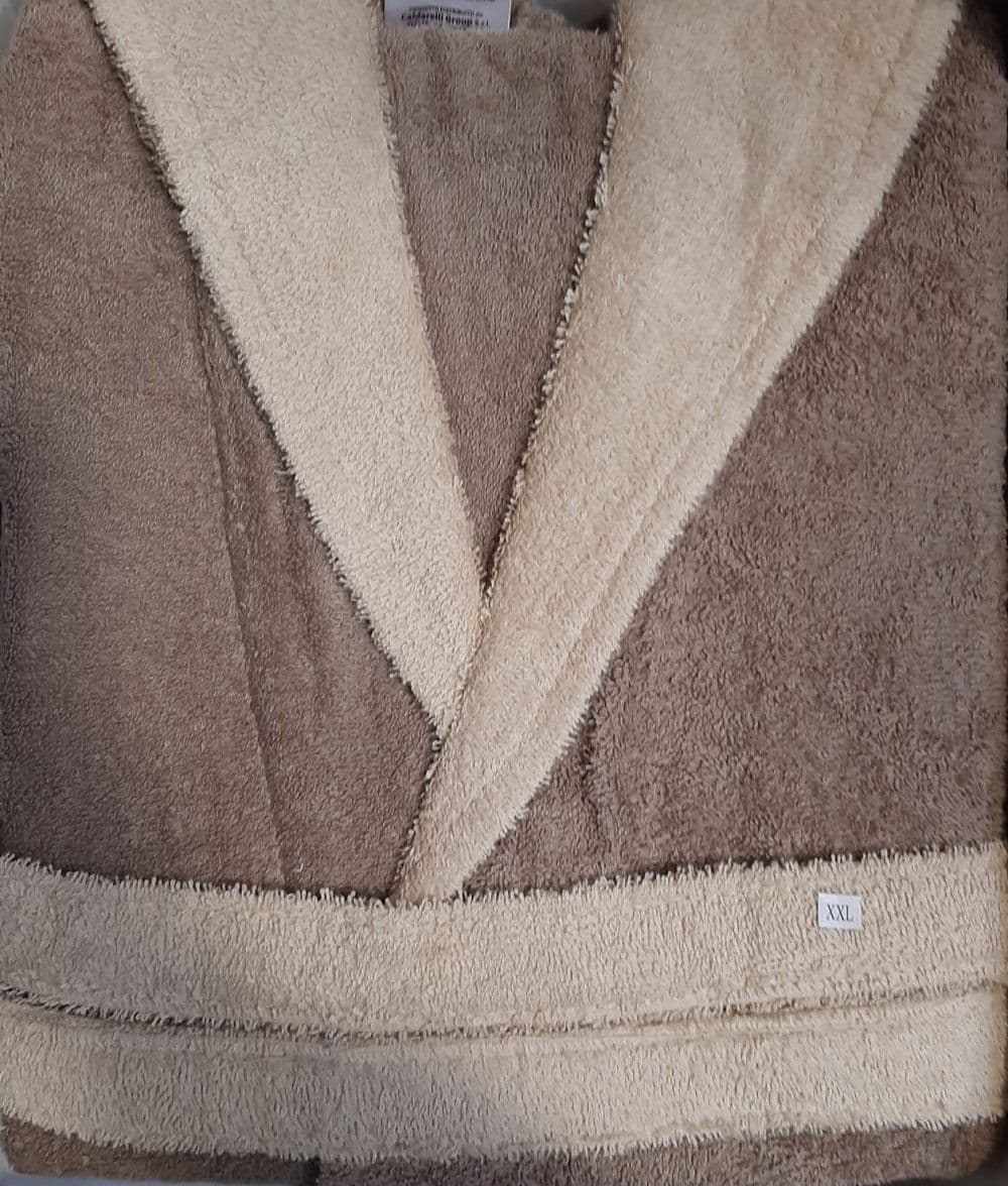 Accappatoio con Cappuccio Hessense Bicolore. – XXL, Tortora-Beige – giacca