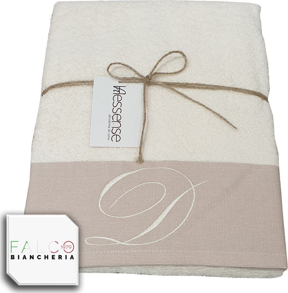 Coppia Asciugamano in Spugna Con Lettera Ricamata Beige/Panna dalla A alla Z - 25
