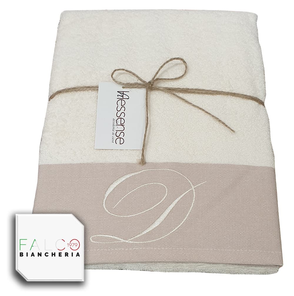 Coppia Asciugamano in Spugna Con Lettera Ricamata Beige/Panna dalla A alla Z - 25
