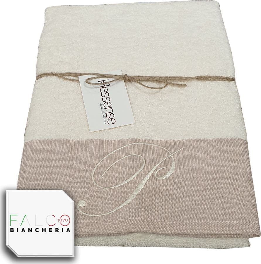 Coppia Asciugamano in Spugna Con Lettera Ricamata Beige/Panna dalla A alla Z - 18