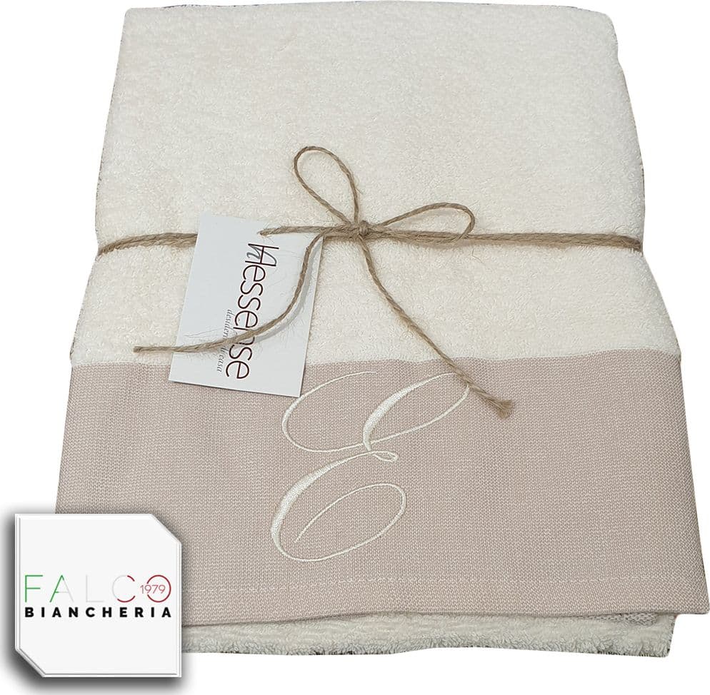 Coppia Asciugamano in Spugna Con Lettera Ricamata Beige/Panna dalla A alla Z - 24