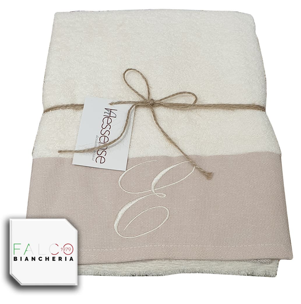 Coppia Asciugamano in Spugna Con Lettera Ricamata Beige/Panna dalla A alla Z - 24