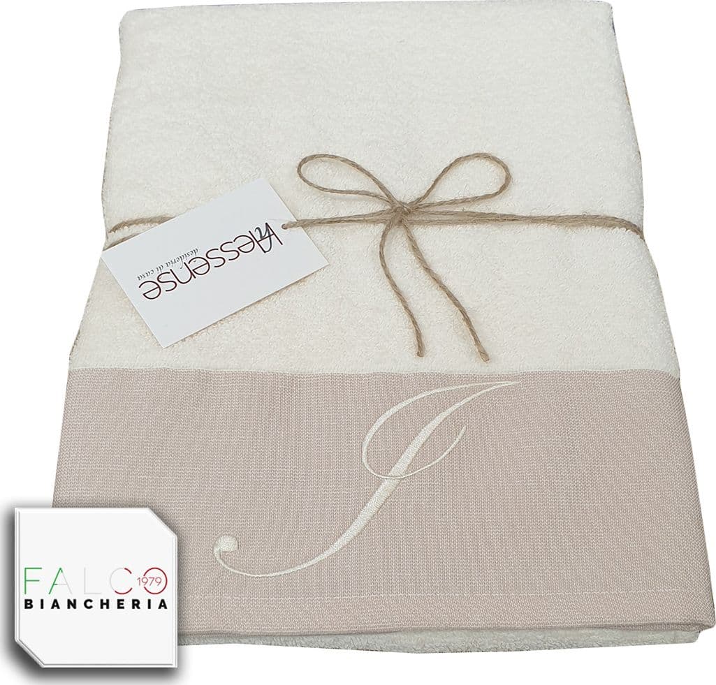 Coppia Asciugamano in Spugna Con Lettera Ricamata Beige/Panna dalla A alla Z - 21