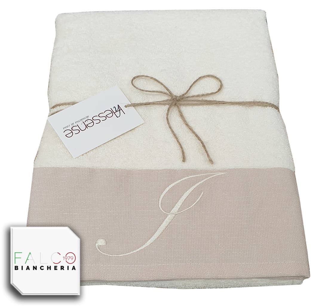 Coppia Asciugamano in Spugna Con Lettera Ricamata Beige/Panna dalla A alla Z - 21