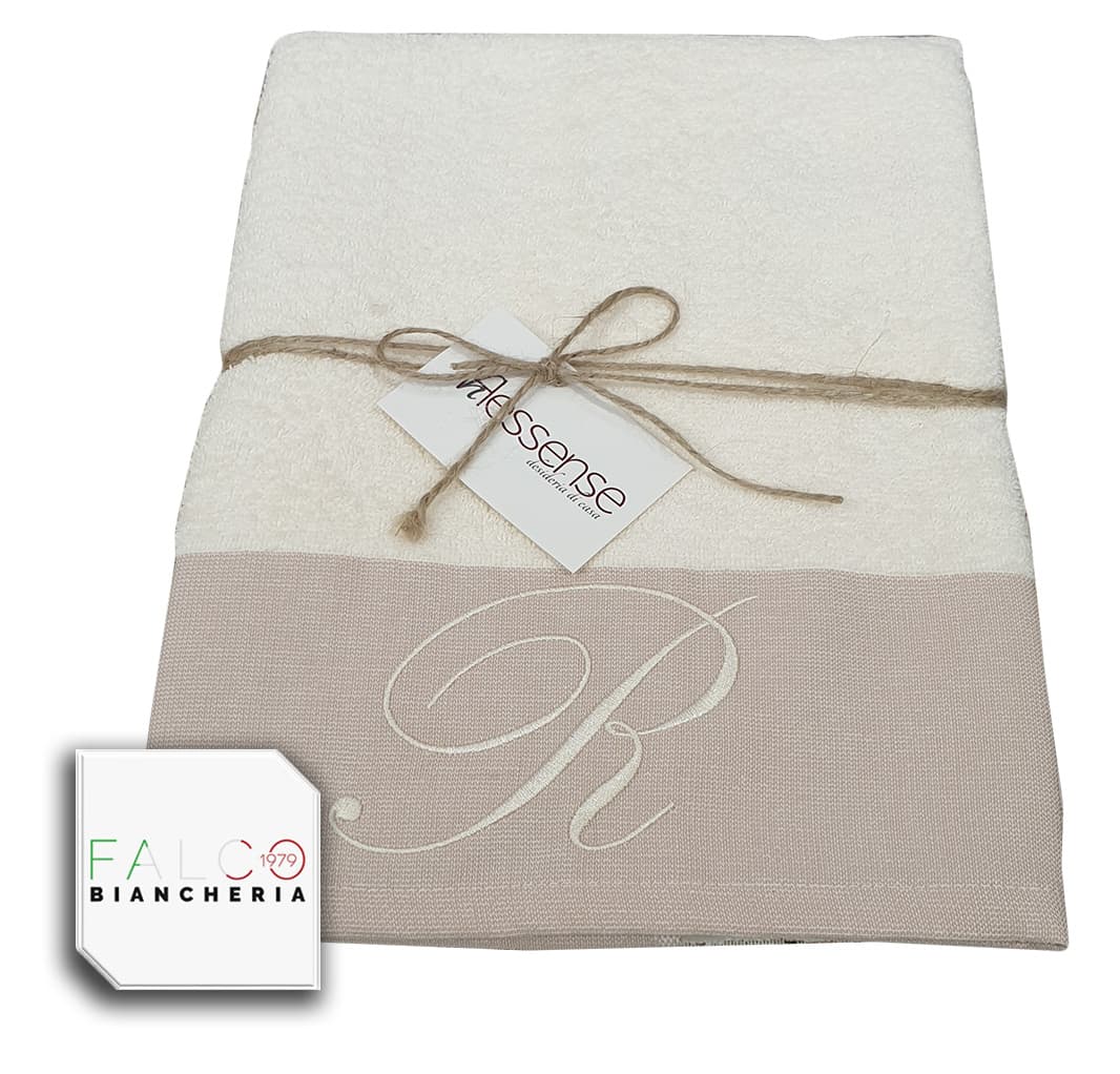 Coppia Asciugamano in Spugna Con Lettera Ricamata Beige/Panna dalla A alla Z - 17