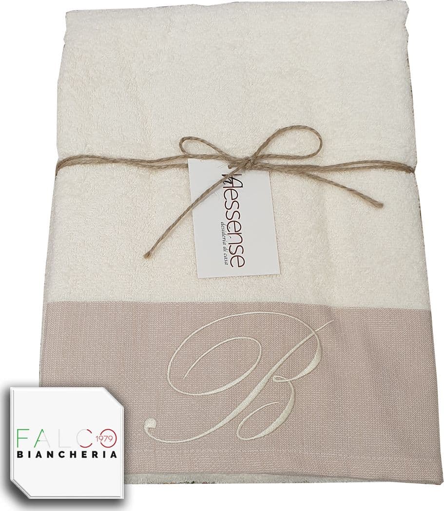 Coppia Asciugamano in Spugna Con Lettera Ricamata Beige/Panna dalla A alla Z - 27