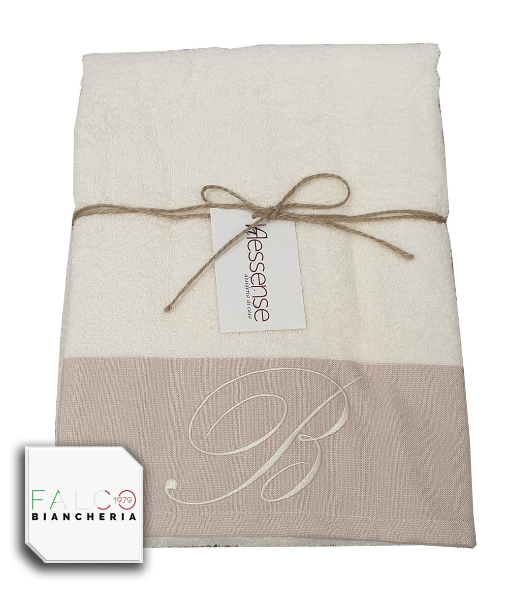 Coppia Asciugamano in Spugna Con Lettera Ricamata Beige/Panna dalla A alla Z - 27