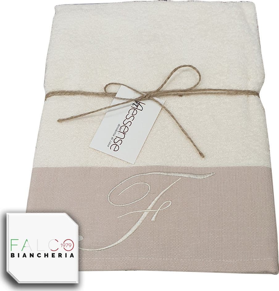 Coppia Asciugamano in Spugna Con Lettera Ricamata Beige/Panna dalla A alla Z - 23
