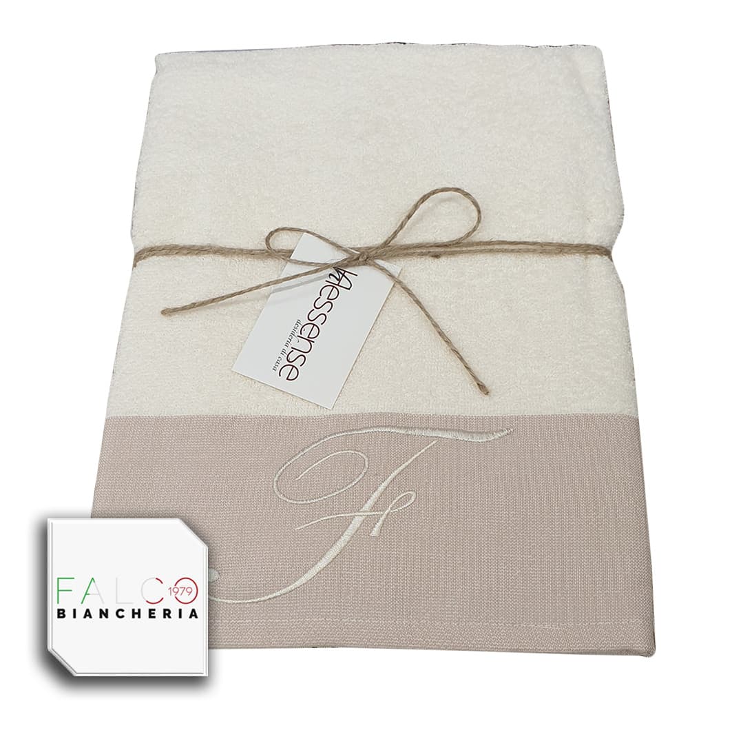 Coppia Asciugamano in Spugna Con Lettera Ricamata Beige/Panna dalla A alla Z - 23