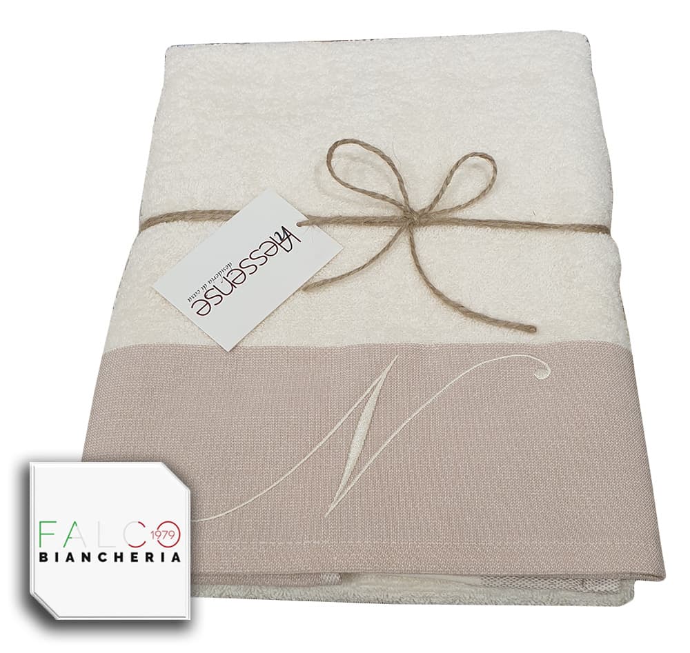Coppia Asciugamano in Spugna Con Lettera Ricamata Beige/Panna dalla A alla Z - 19