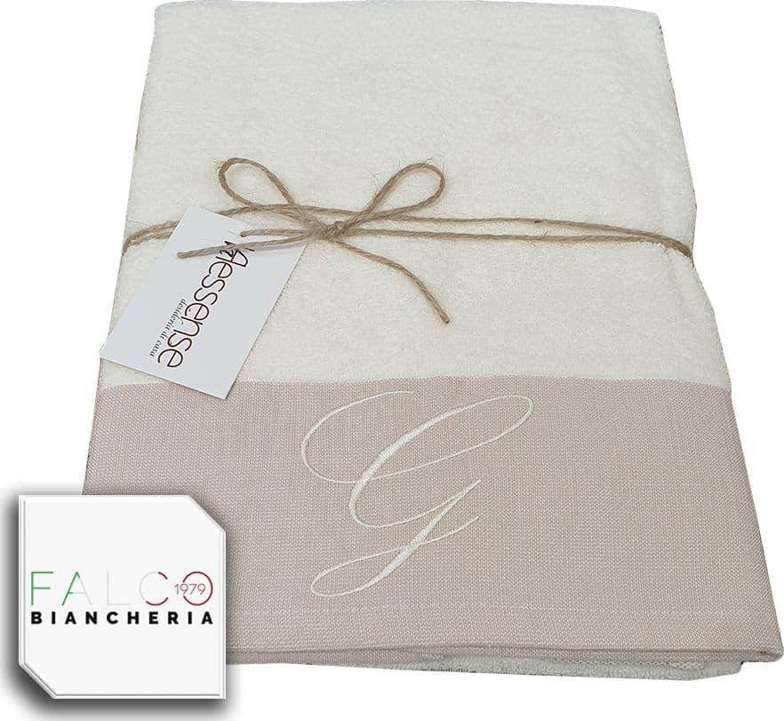 Coppia Asciugamano in Spugna Con Lettera Ricamata Beige/Panna dalla A alla Z - 22