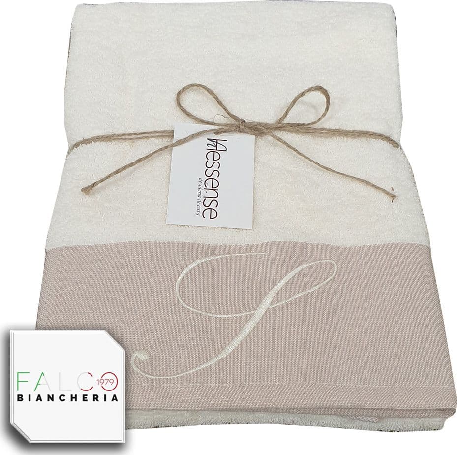 Coppia Asciugamano in Spugna Con Lettera Ricamata Beige/Panna dalla A alla Z - 16