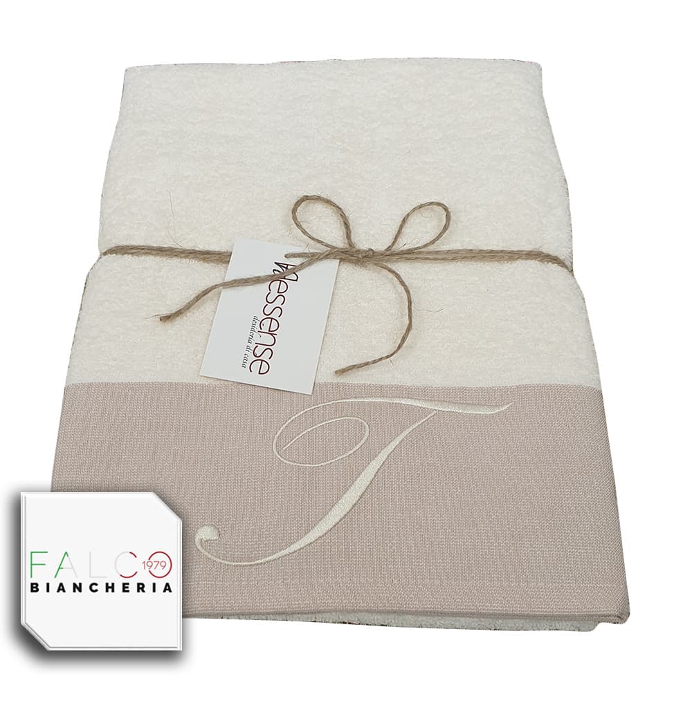 Coppia Asciugamano in Spugna Con Lettera Ricamata Beige/Panna dalla A alla Z - 15