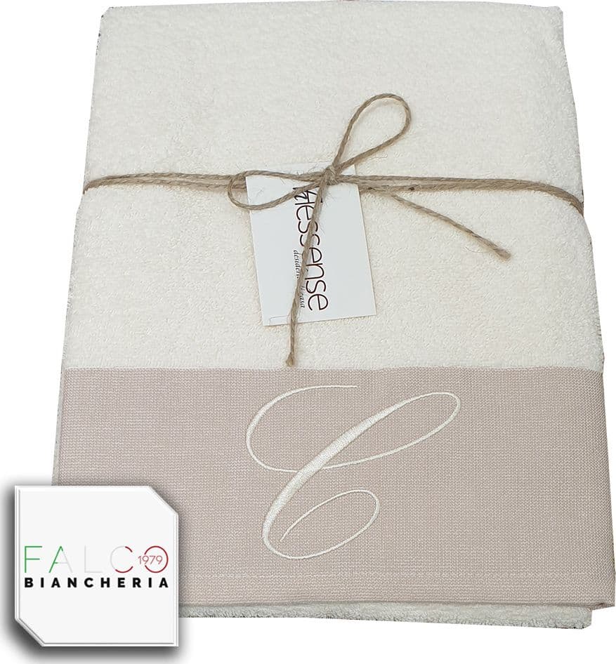 Coppia Asciugamano in Spugna Con Lettera Ricamata Beige/Panna dalla A alla Z - 26