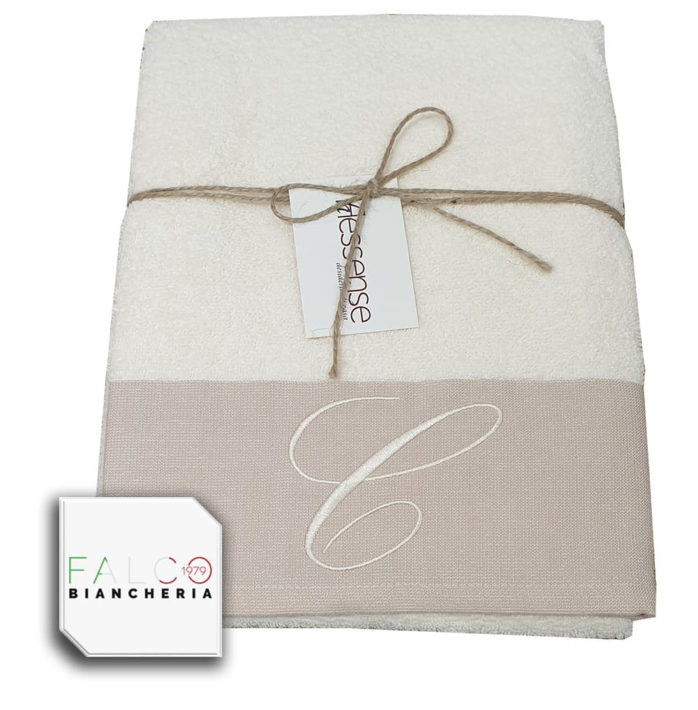 Coppia Asciugamano in Spugna Con Lettera Ricamata Beige/Panna dalla A alla Z - 26