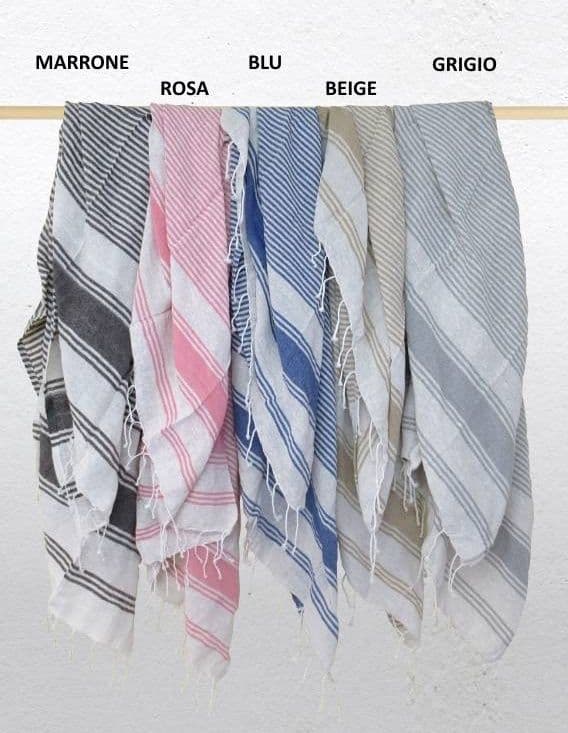 Telo Mare Pareo Fouta Spiaggia Piscina a Righe con Frange Idea Regalo Vavanze - 1