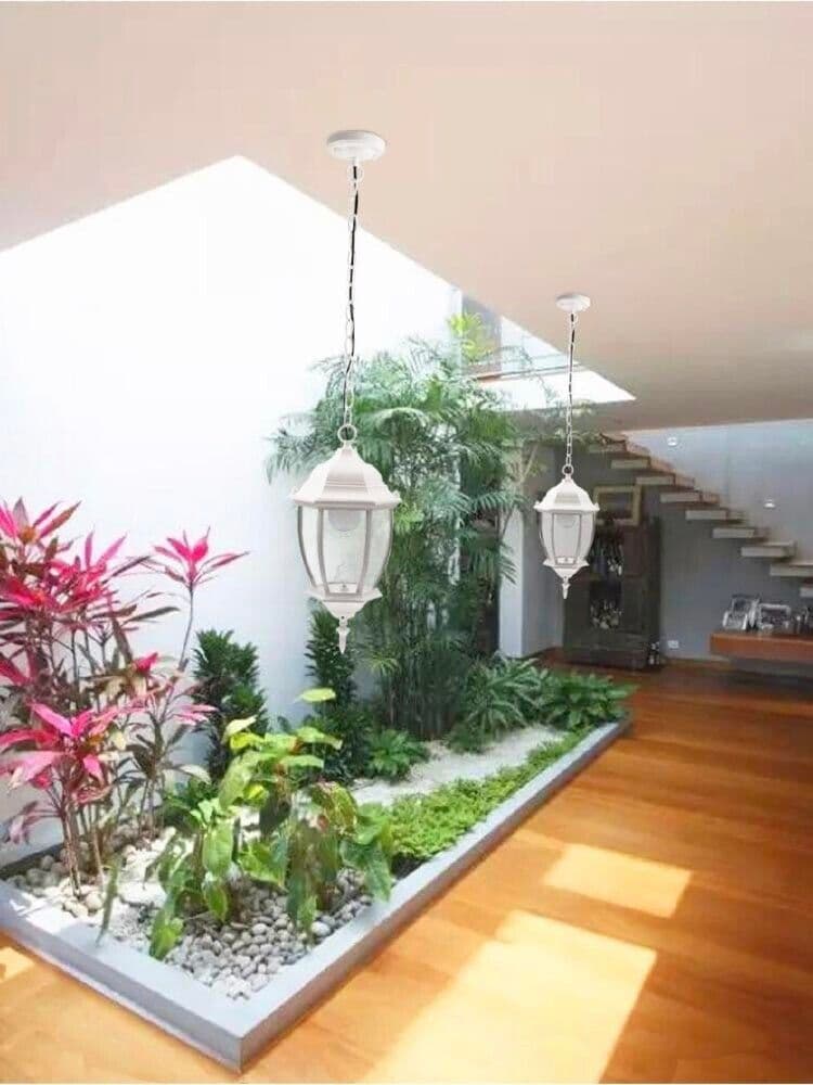 Lanterna Lampadario A Sospensione Da Soffitto Per Esterno Interno Es40 Bianco - 4