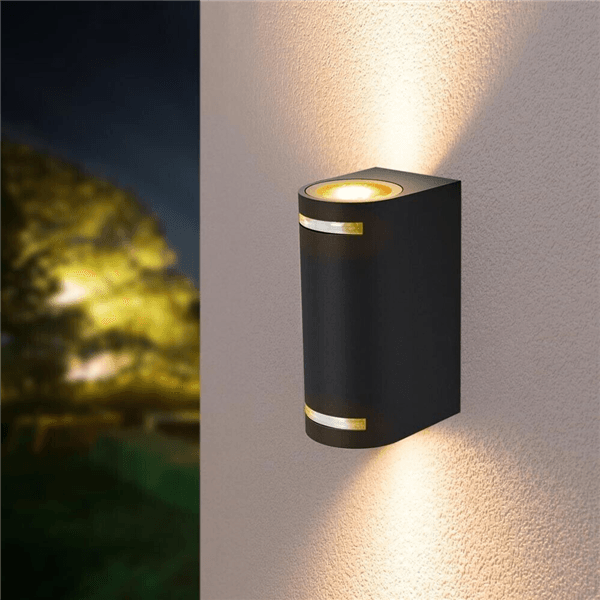 Applique Led Luce Calda Lampada Da Parete Muro 2 X Faretto 8 W Gu10 Ip54 Nero - 5
