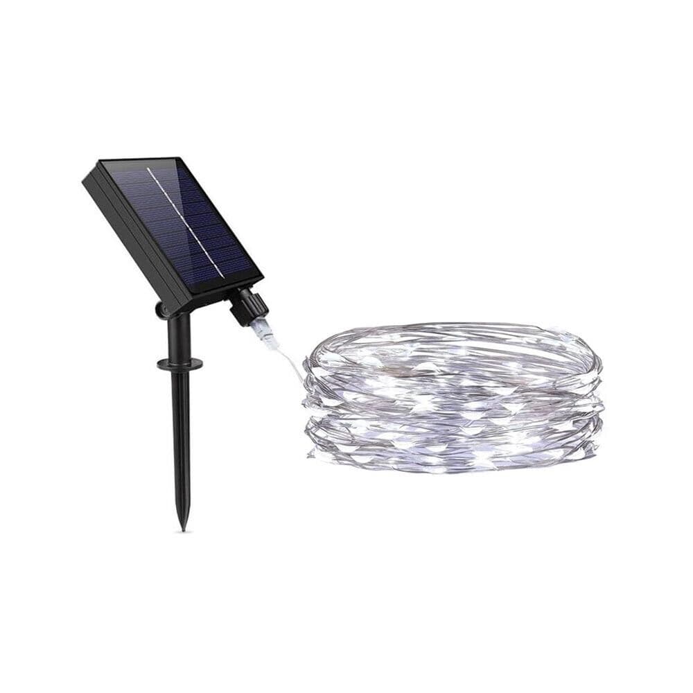Minilucciola Bianca 100 Led Catena Luminosa 10 Mt Luci Natalizi Pannello Solare - 5