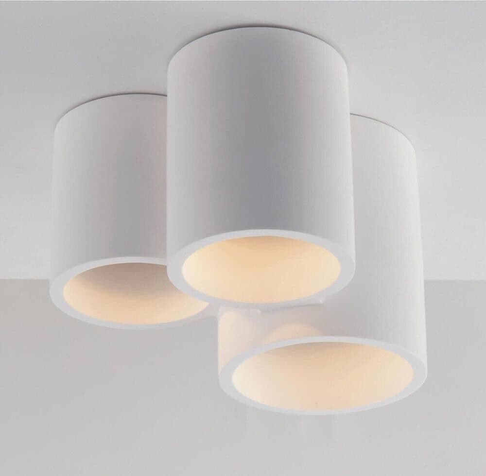 Lampadario Da Soffitto 3 Cilindri In Gesso Verniciabile Supporto Faretto Gu10 - 5